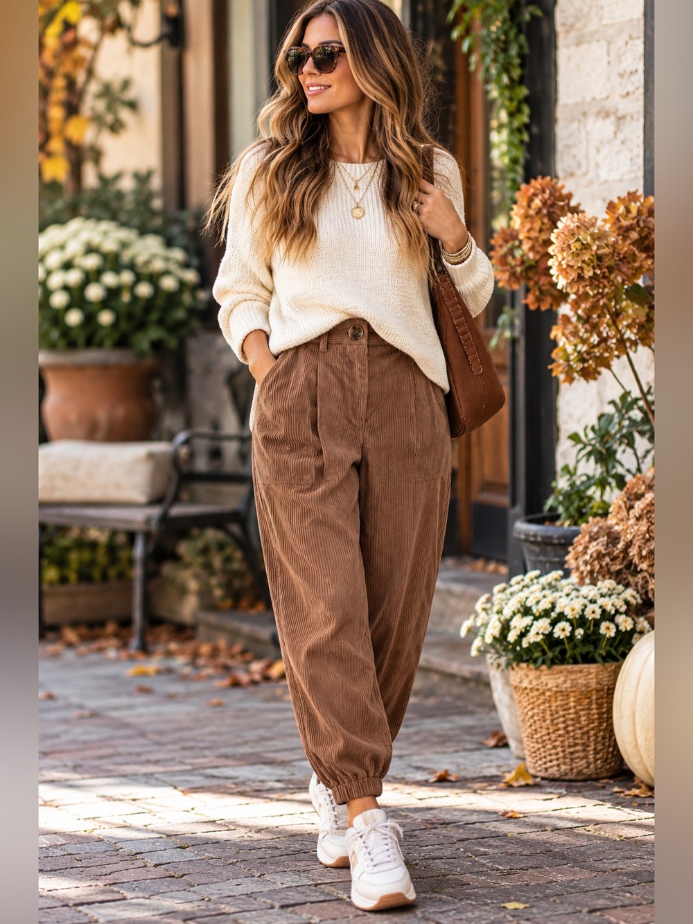 Halara Brown Corduroy Jogger Pants Acorn Relaxed Utility Size M